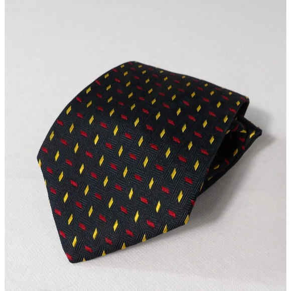 Brooks Brothers Makers Neck Tie Silk Black Yellow Red Pin Dot Woven Geometric - Picture 7 of 7